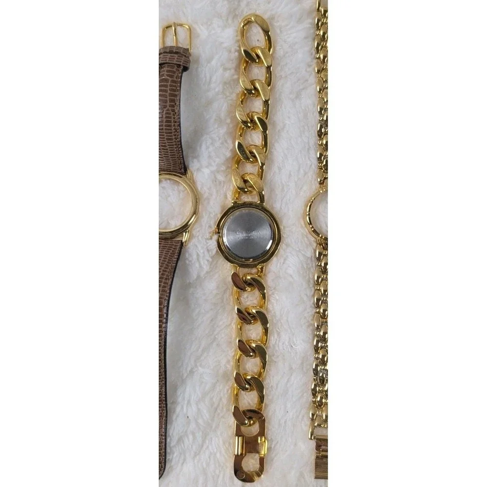 Vintage Circa Quartz Interchangeable Watch Set Gold Tone‎ Bands Faux Pearl...